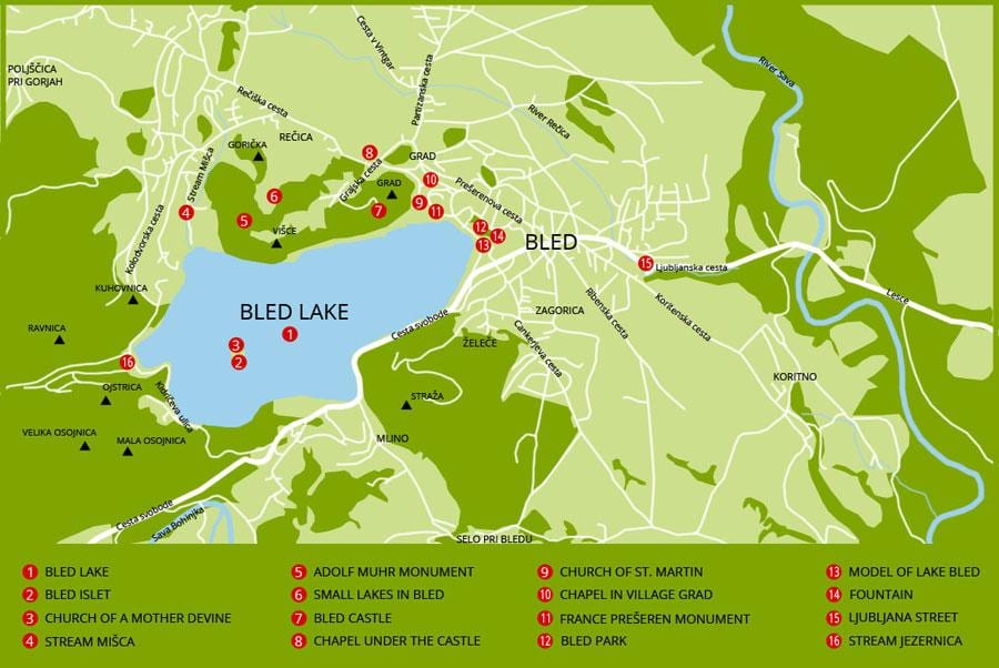 Slovenya haritası lake bled gösteriliyor