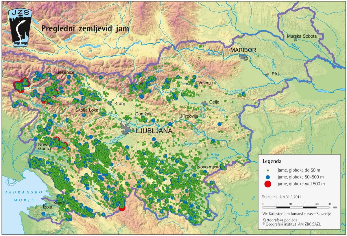Slovenya mağaraları haritası