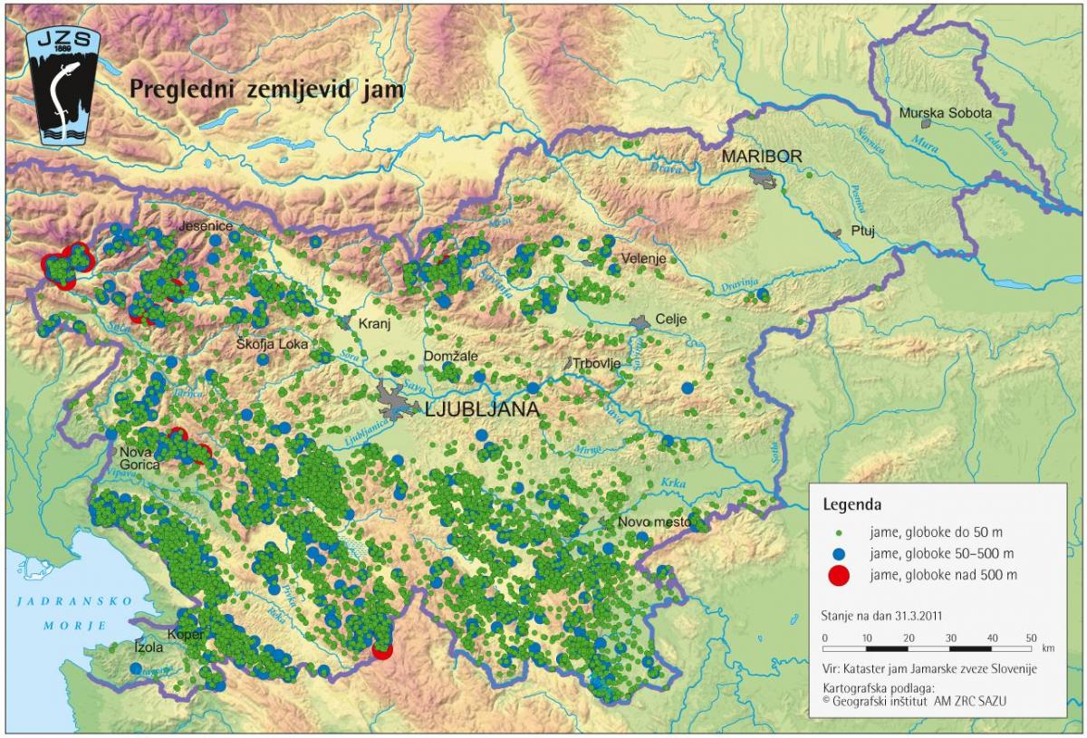 Slovenya mağaraları haritası 