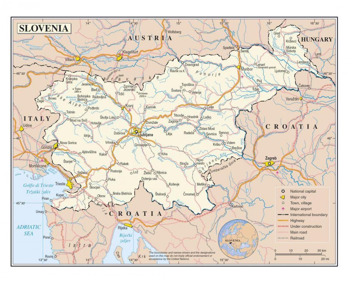 Slovenya haritası havaalanları
