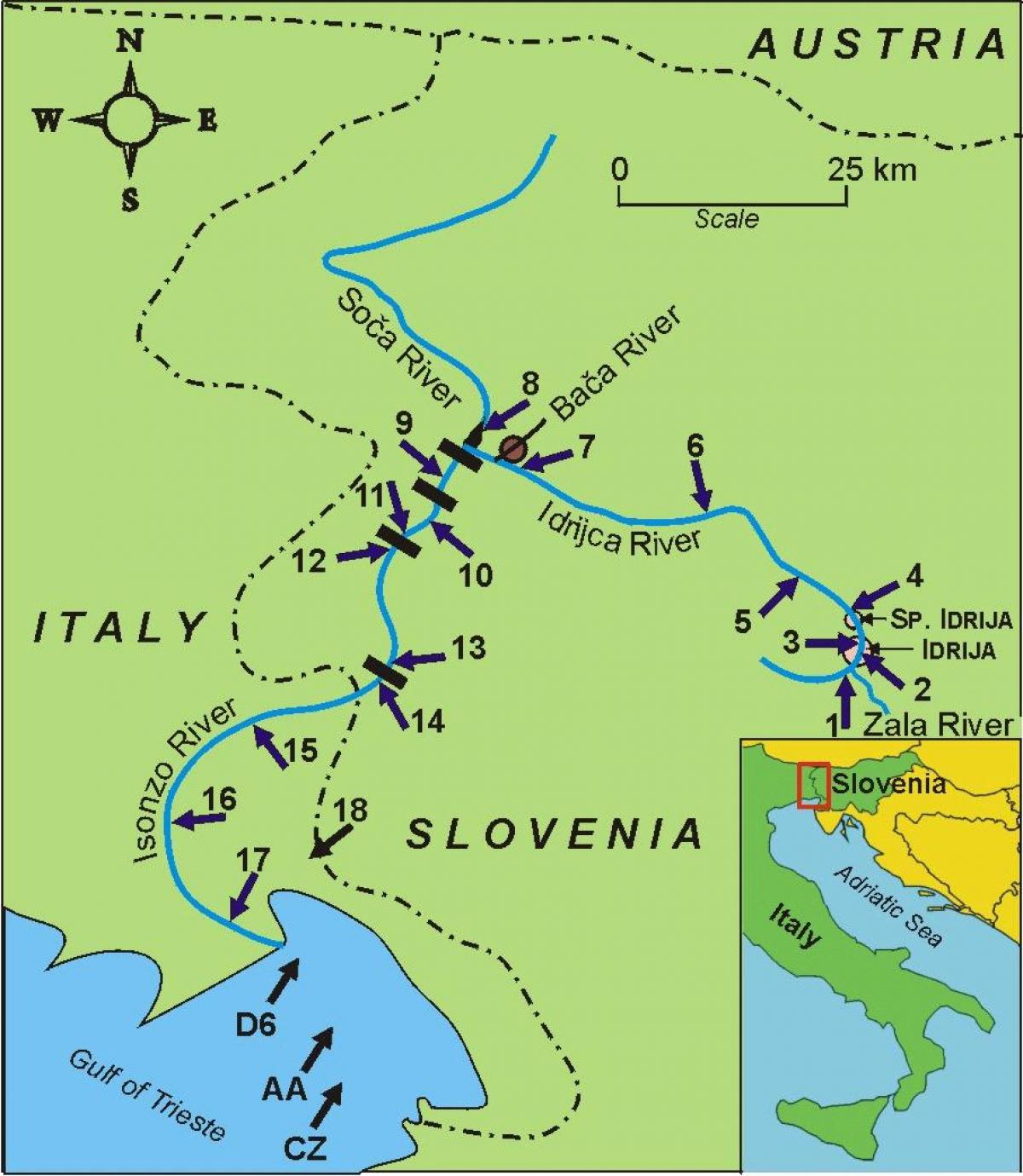 Soca nehir, Slovenya haritası 